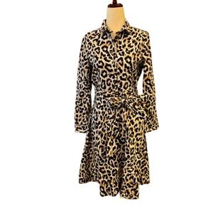 EUC J.Crew Factory Leopard Cheetah Animal Print Poplin Shirt Dress Size 6